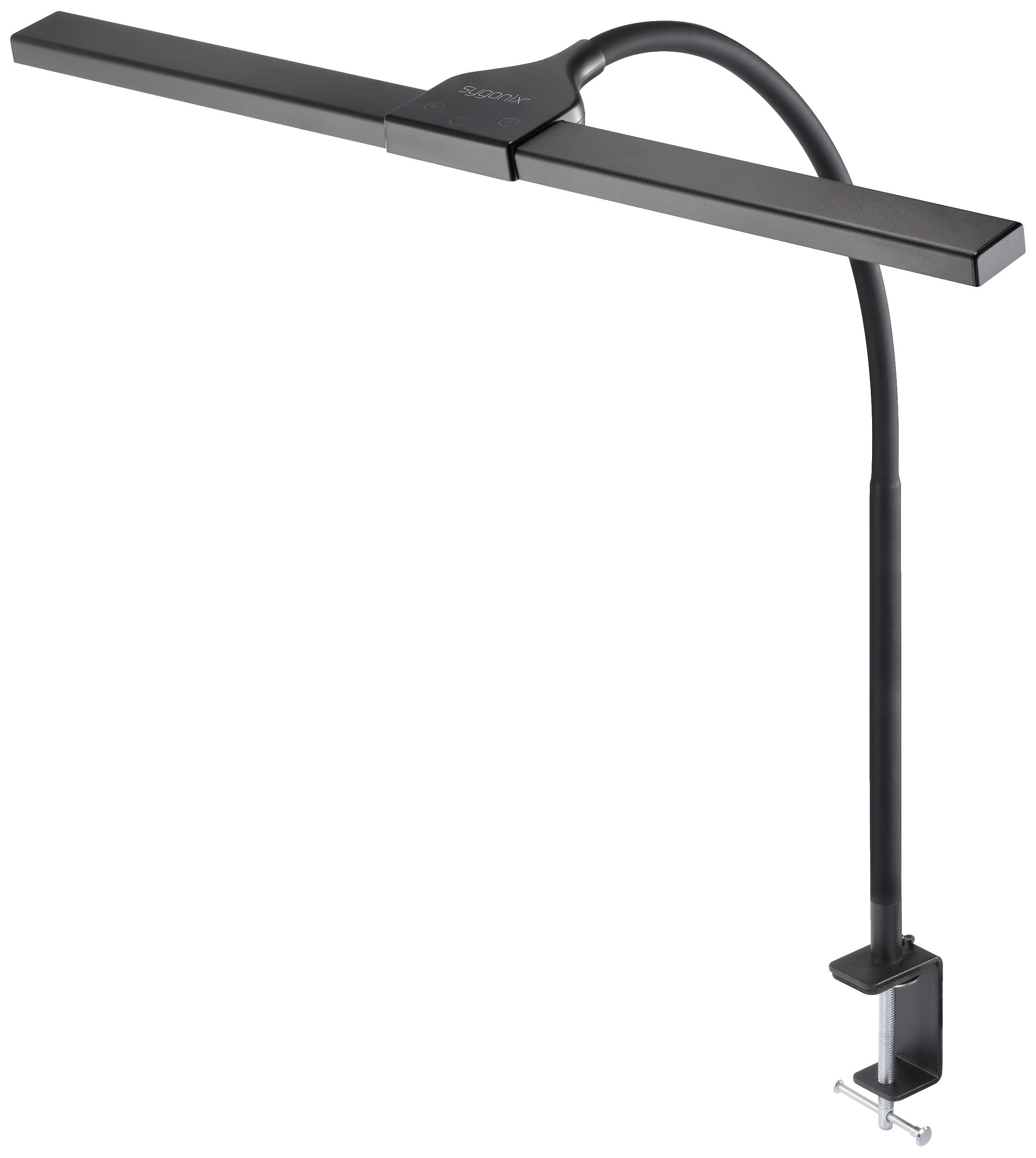 En svart LED-lampa med klämfäste monterad på en rak arm. Den används typiskt för belysning av läspulpeter.