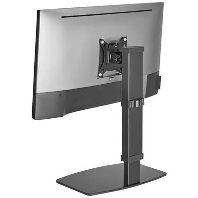 En datorskärm sedd bakifrån på ett höjdjusterbart stativ, silverfärgad baksida, lämplig för ergonomisk arbetsplatsutformning.
