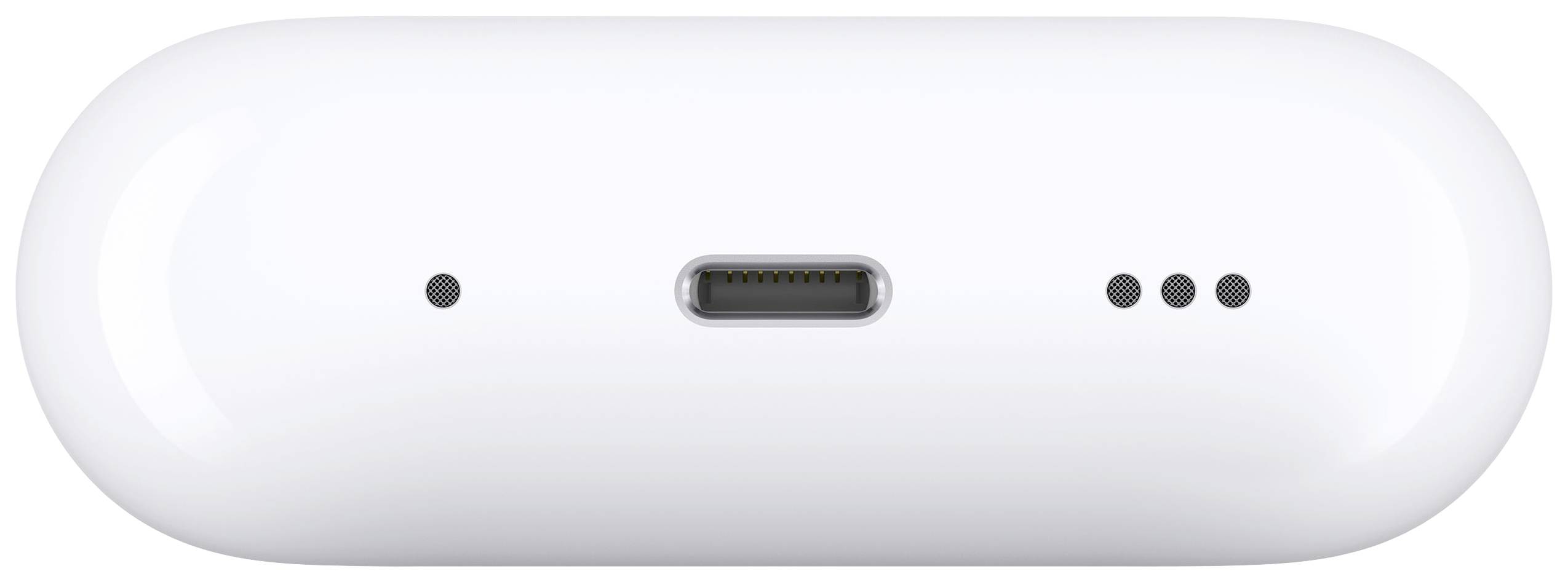 Ett vitt fodral med en USB-C-port i mitten och flera små LED-indikatorer på höger sida.