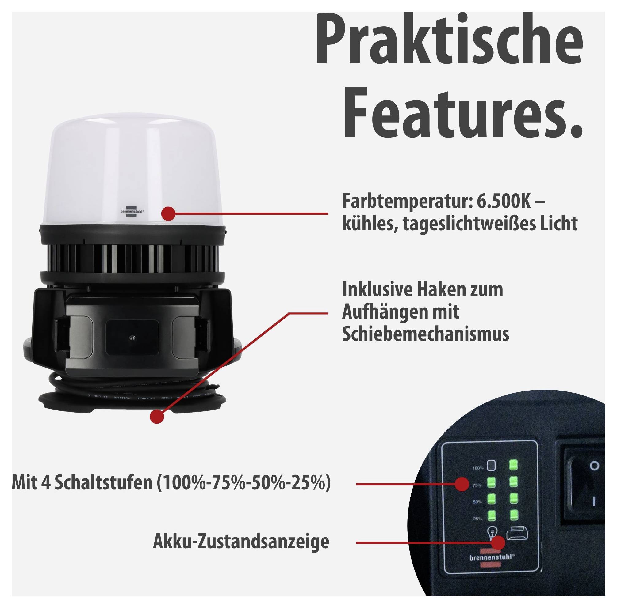 Brennenstuhl Multi batteri 12050 MH Batteridriven byggstrålkastare EEK E (A - G) 100 W 12000 lm Dagsljusvitt 1173700003-4