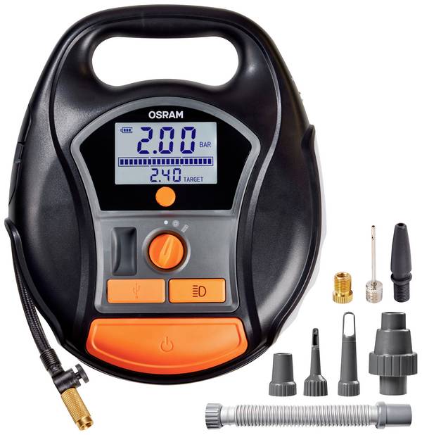 Osram Automotive  OTIR6000  Kompressor  TYREinflate 6000  5.5 bar  Automatisk avstängning, Digital display, med arbetslampa, med Powerbank-funktion, 12V/230V laddare, Bevaringslåda/-väska