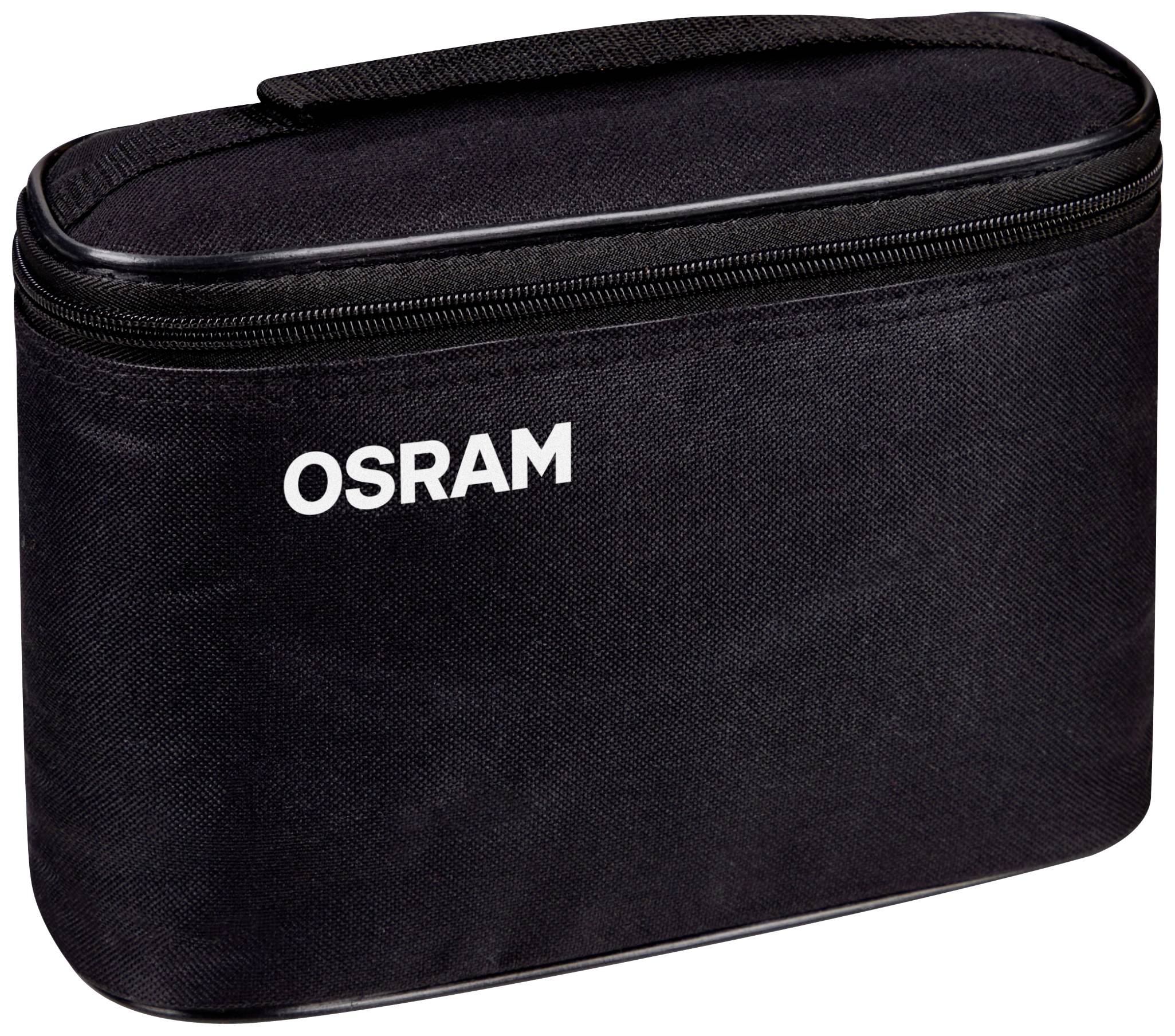 Svart bärväska med dragkedja, med logotypen 'OSRAM' tryckt på.