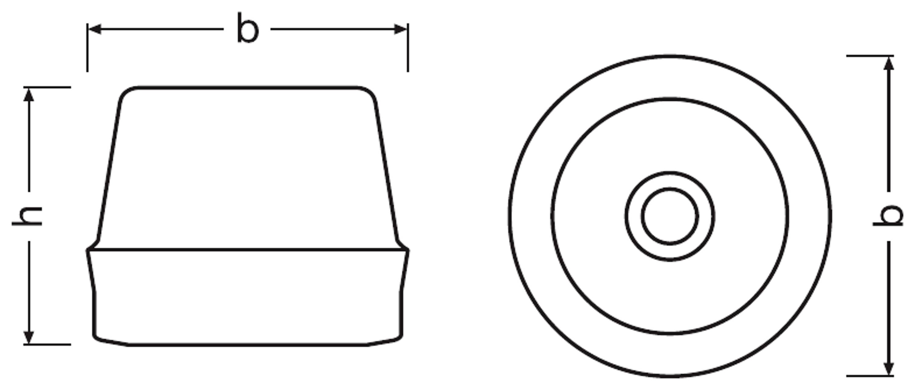 Diagrammet visar två vyer av ett mutterhuvudprofil: sidovy med höjd 'h' och bredd 'b', ovanifrån med bredd 'b'.