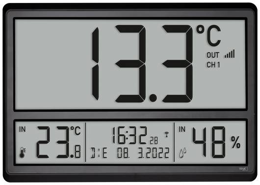 TFA Dostmann 60.4523.01 DCF Väggklocka 36 cm x 23.5 cm x 2.8 cm Svart Stor display
