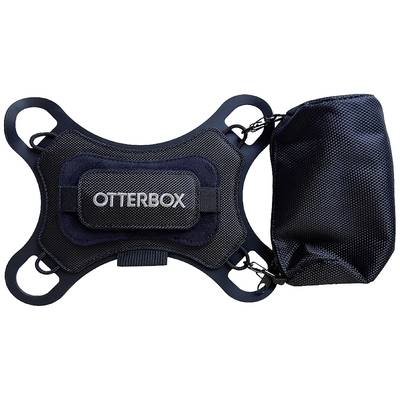 Surfplattehållare från Otterbox i svart design, med utbytbar väska på sidan, lämplig för utomhusbruk.