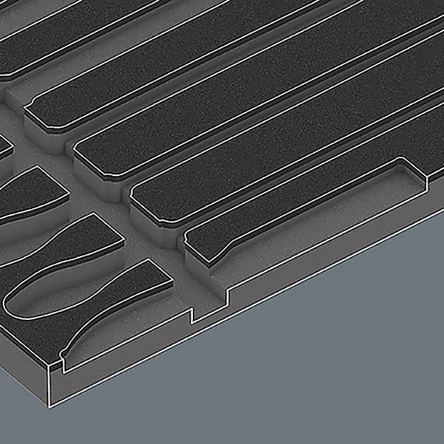 En 3D-renderad industriell komponent med parallellt löpande mönster, placerad mot en ljusblå bakgrund.