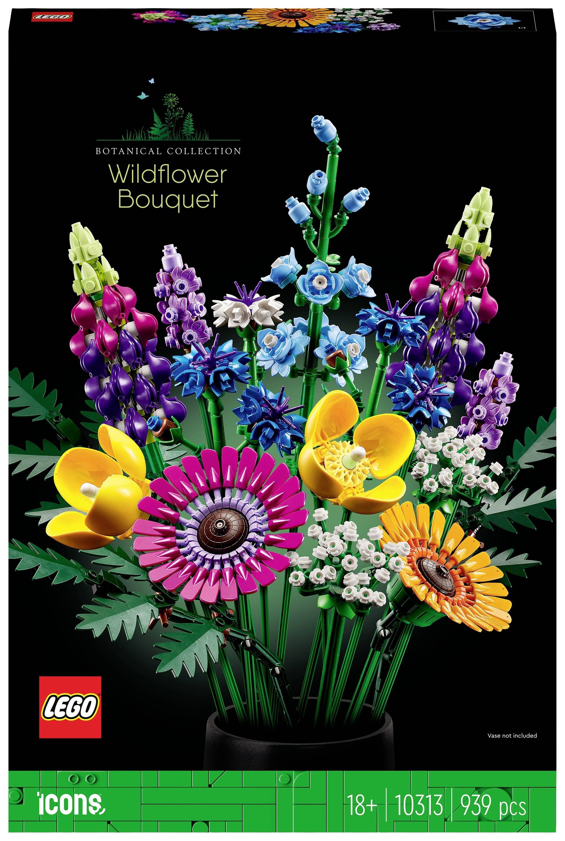 LEGO Vildblombukett Byggset med 939 delar från Botanical Collection, lämpligt för vuxna. Innehåller olika färgade blommor.