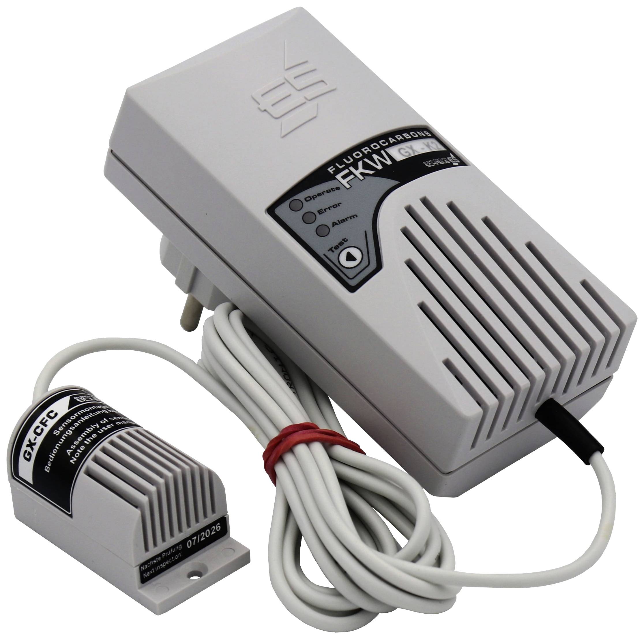 Nätadapter med kabel och mindre sensor. Höljet visar kontrollampor och varumärkets logotyp. Huvudsakligen lämpad för elektroniska tillämpningar.