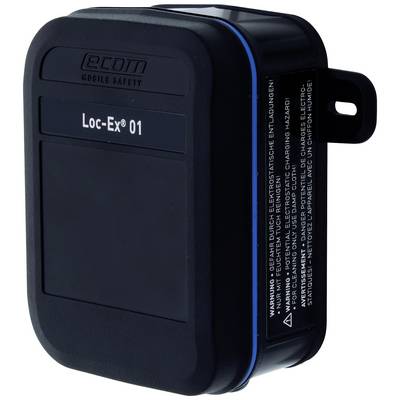En svart, rektangulär enhet märkt med 'Loc-Ex® 01' och en säkerhetsvarning på sidan.