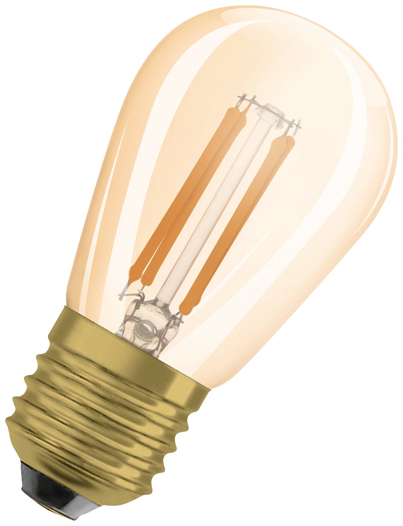 En retro glödlampa med synligt glödtråd mot vit bakgrund.