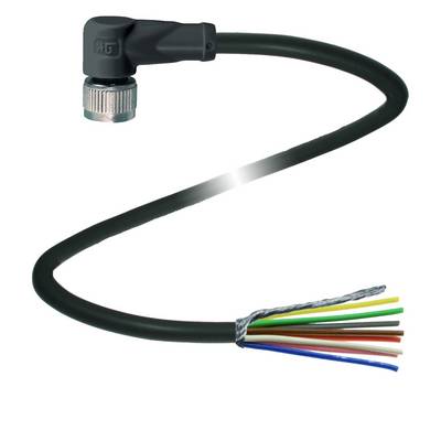 Elektrisk kabel med vinklad kontakt och exponerade mångfärgade trådändar, lämplig för olika anslutningsapplikationer.