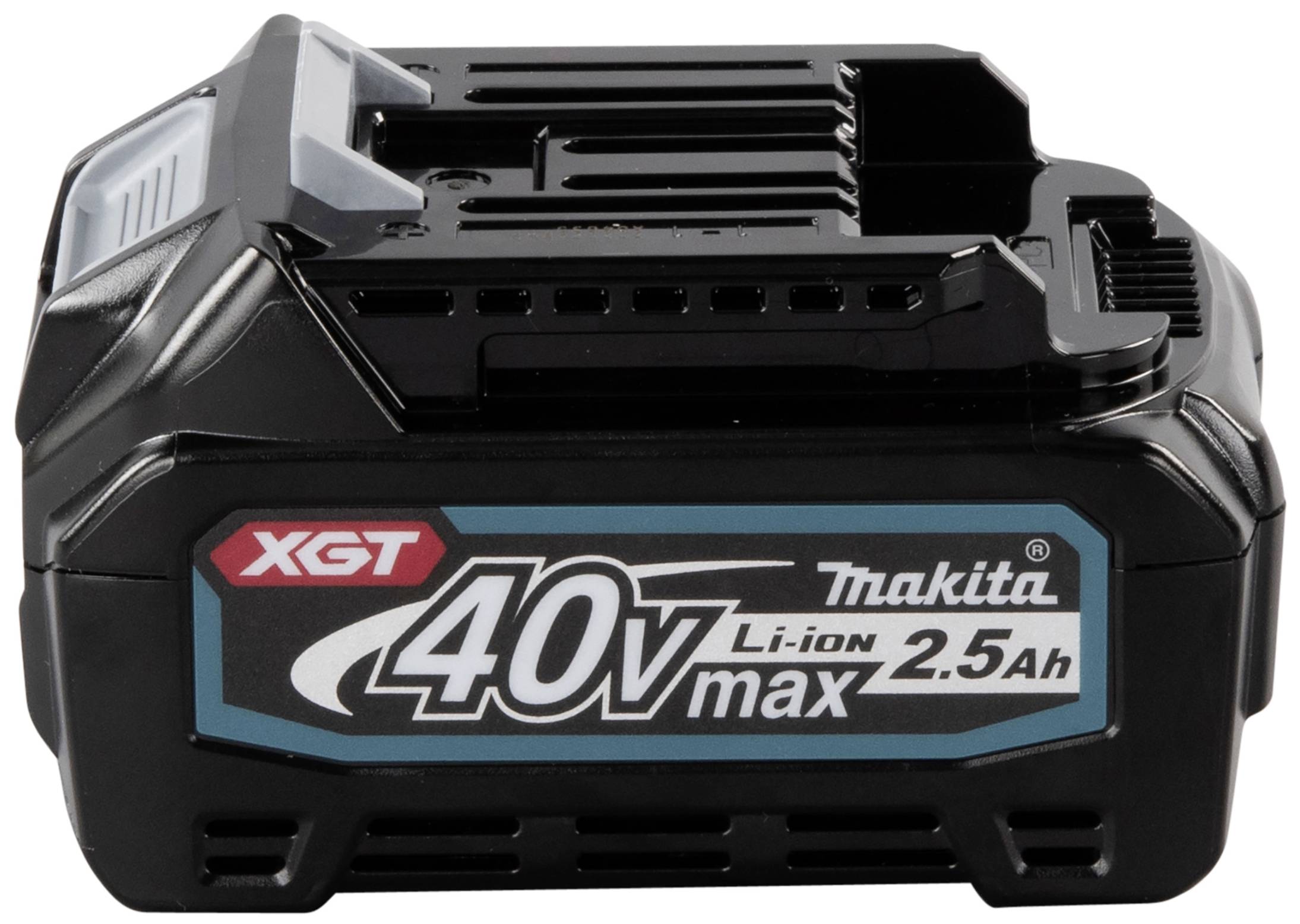 Svart 40V Li-Ion batteri från Makita, kapacitet 2,5 Ah, lämplig för XGT-seriens elverktyg.