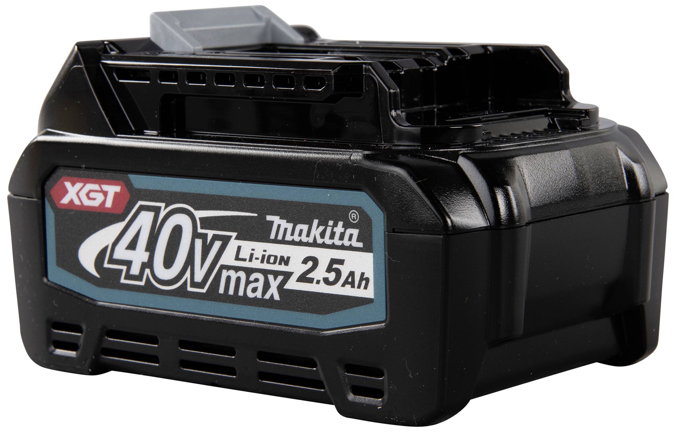 Svart Makita-batteri med texten '40V max 2.5Ah Li-ion'.
