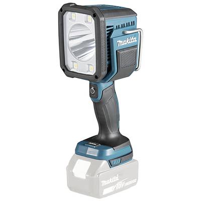 Batteridriven LED-arbetsstrålkastare från Makita med ergonomiskt handtag, lämplig för flexibel belysning av arbetsområden.