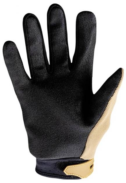 En svart och brun arbetshandske med ett strukturerat grepp och förstärkt handflata, utvecklad för hållbart handskydd vid olika arbetsuppgifter.