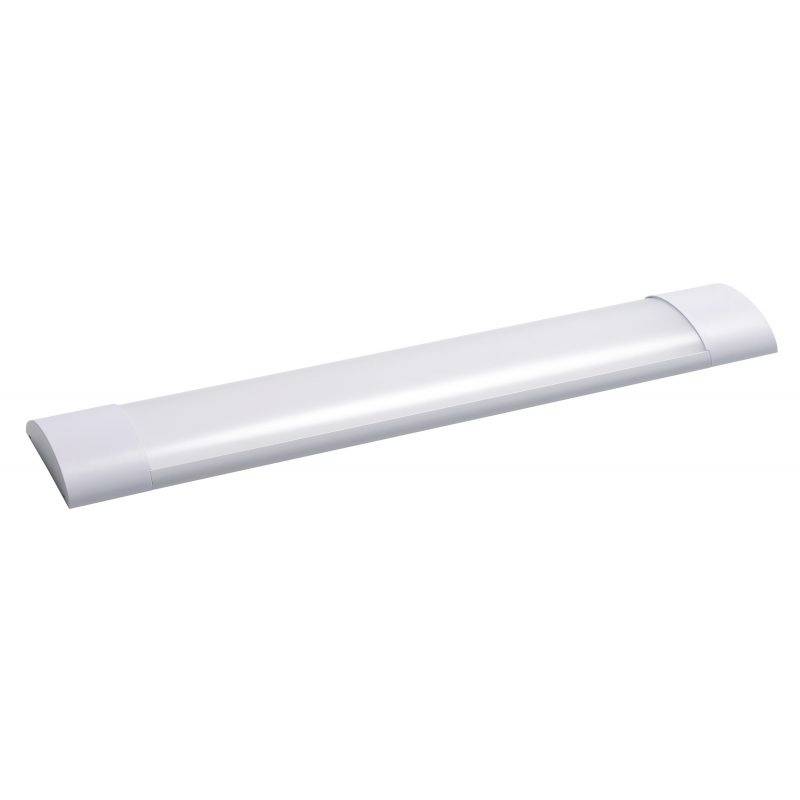 Vit LED-taklampa med smal, rektangulär design. Perfekt för moderna vardagsrum eller kontor.
