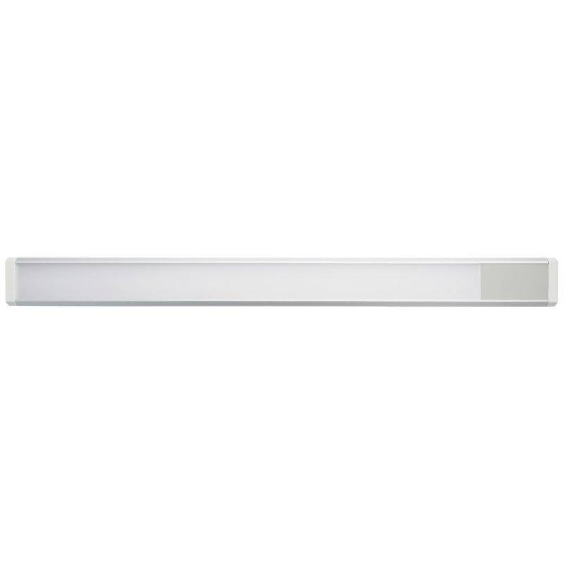 En smal, rektangulär, vit LED-ljusslinga med ett avrundat slut, lämplig för modern rumsbelysning.