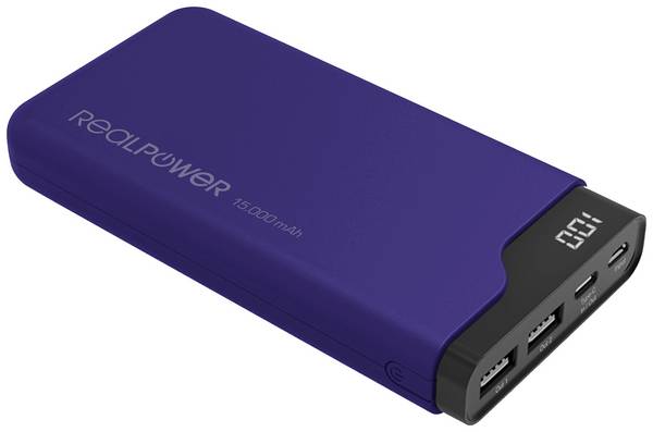 RealPower PB-15000C Powerbank 15000 mAh Li-Ion USB, USB-C® Marinblå
