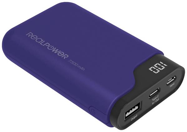 RealPower PB-7500C Powerbank 7500 mAh Li-Ion USB, USB-C® Marinblå Statusindikering