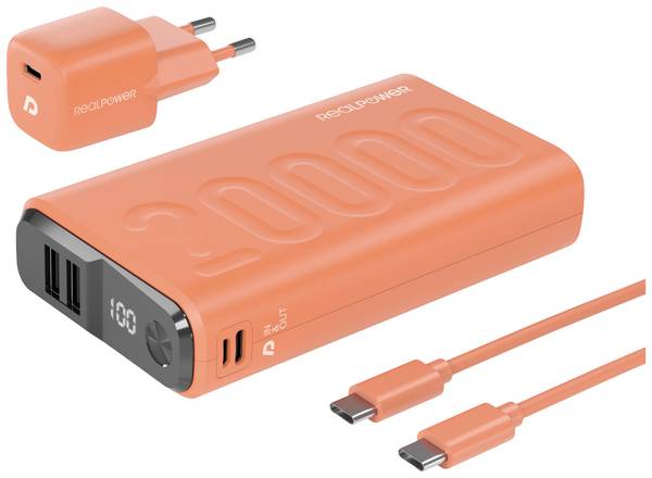 RealPower PB-20000 Power Pack Powerbank 20000 mAh Li-Ion USB, USB-C® Orange