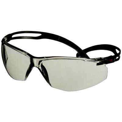 Skyddsglasögon med svart ram och klara glas, sidoskydd för ögonen och elastiskt huvudband.