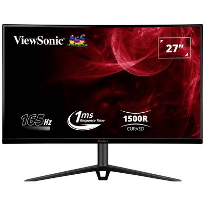 En ViewSonic 27-tums skärm med 165 Hz, 1 ms reaktionstid och böjd 1500R-skärm i svart design.