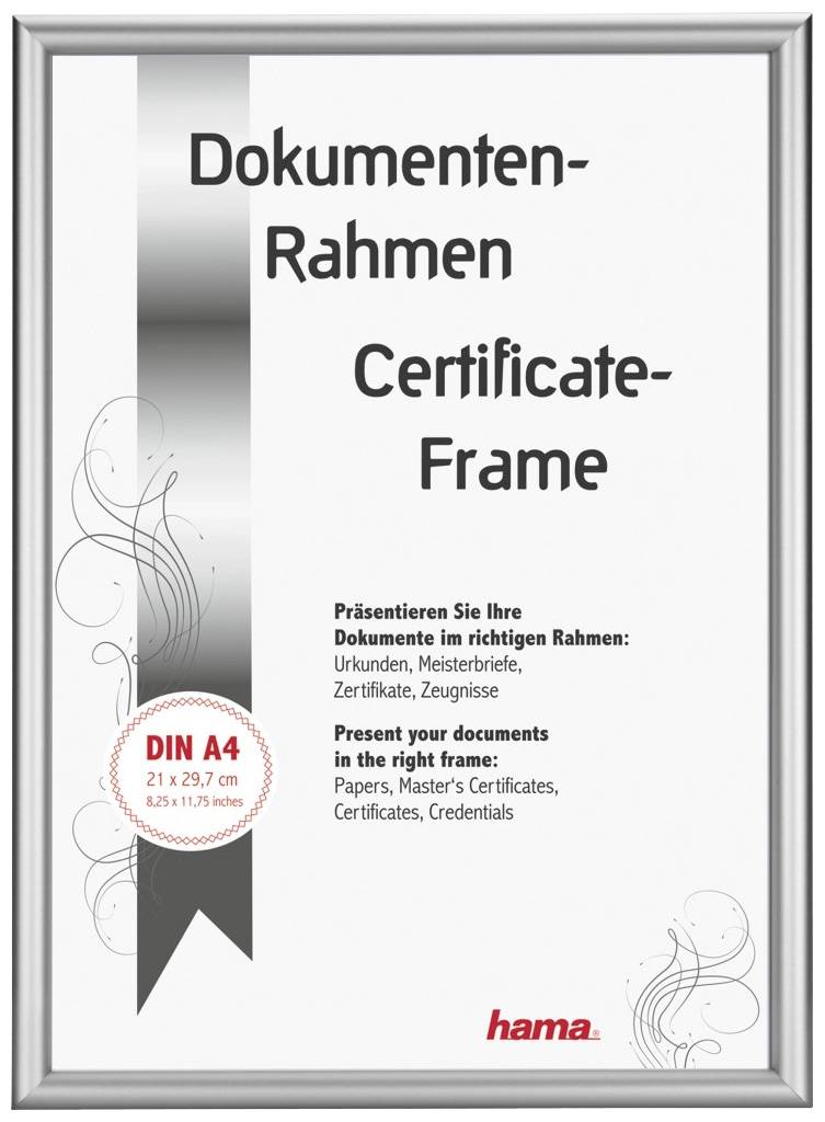 Dokumentramar och certificatgramar i silverram, passar för A4-dokument. Lämplig för intyg, certifikat och mycket mer.