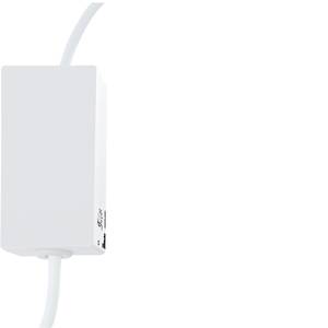 En rektangulär, vit elektrisk apparat med kabel. Det ser ut att vara en laddare eller strömadapter, utan synliga varumärkesmarkeringar.