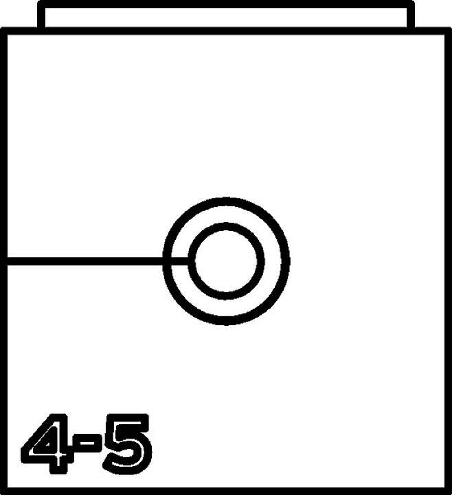 Ett svart-vitt diagram med en central cirkel, från vilken en rak linje går ut åt vänster, och siffran '4-5' i nedre hörnet.