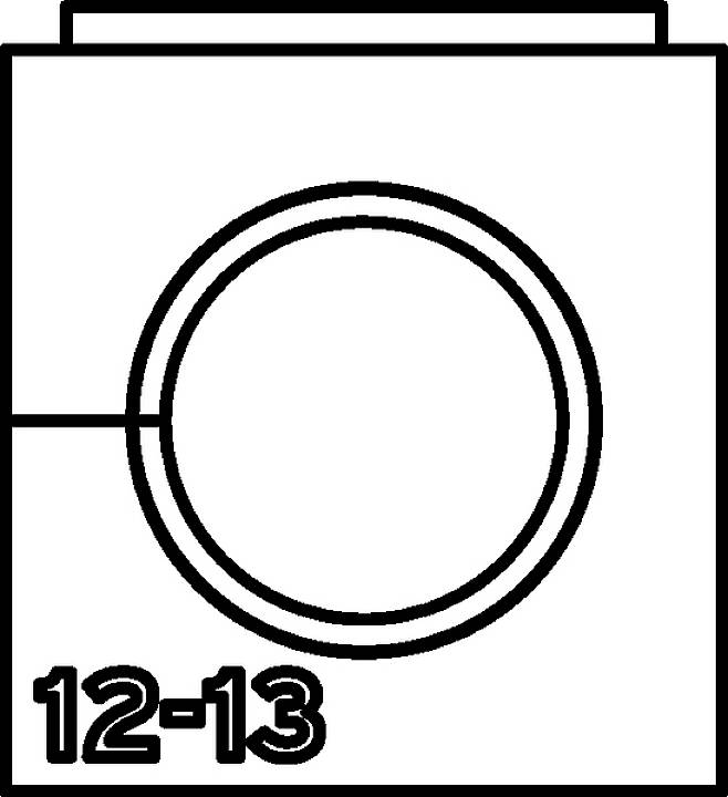 Tvättmaskin-symbol med texten '12-13' längst ned till vänster.