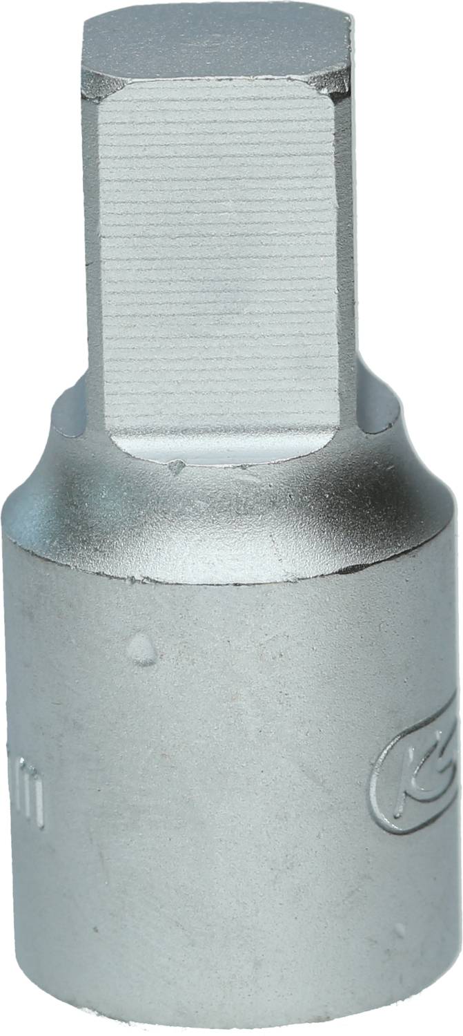 Ett metalliskt verktyg med sexkantig grip, möjligen ett bits eller ett verktygsinsats, med fasad ände.