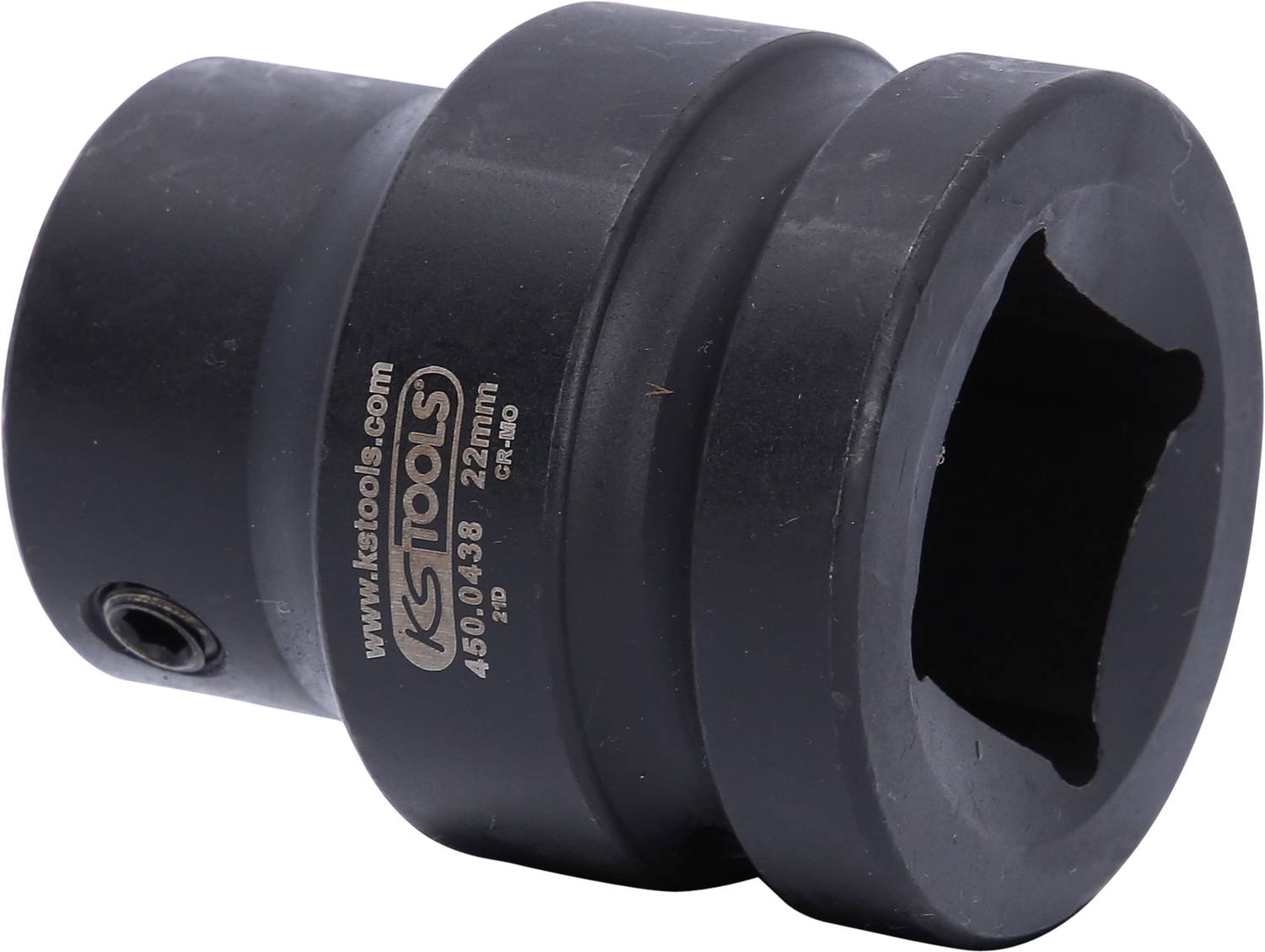 Grov svart hylsnyckel med 22 mm storlek för verktygsarbeten.