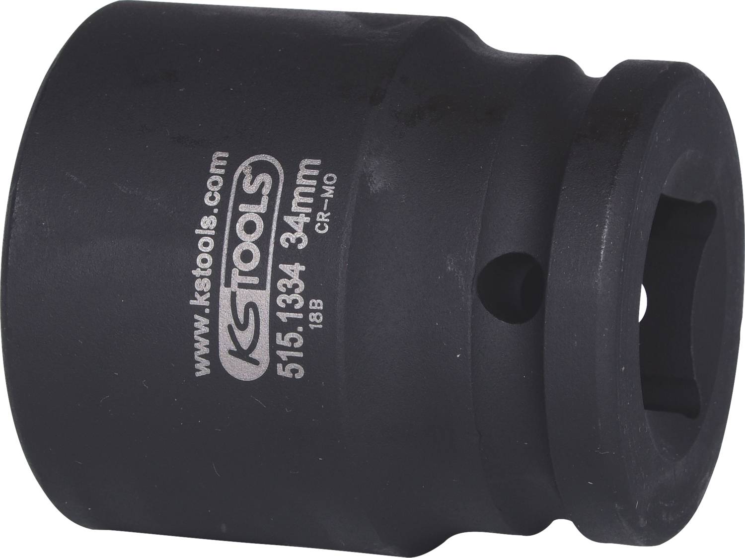 Svart sexkantshylsa med påskriften 'KSTools 515.1334 34mm CR-MO'. Användbar för mekaniska tillämpningar.