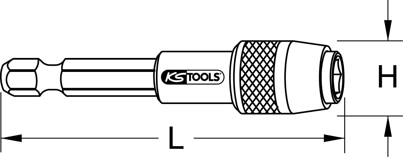 Illustration av en magnetisk bitshållare från KS Tools, med längd- och höjdangivelser i millimeter för tekniska specifikationer.