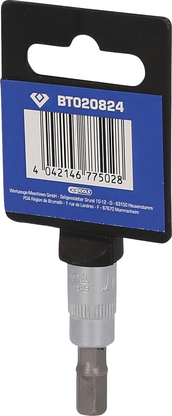 Sexkantig skruvmejsel-bits BT020824 med blå etikett och streckkod, från Kress. Lämplig för elverktyg.