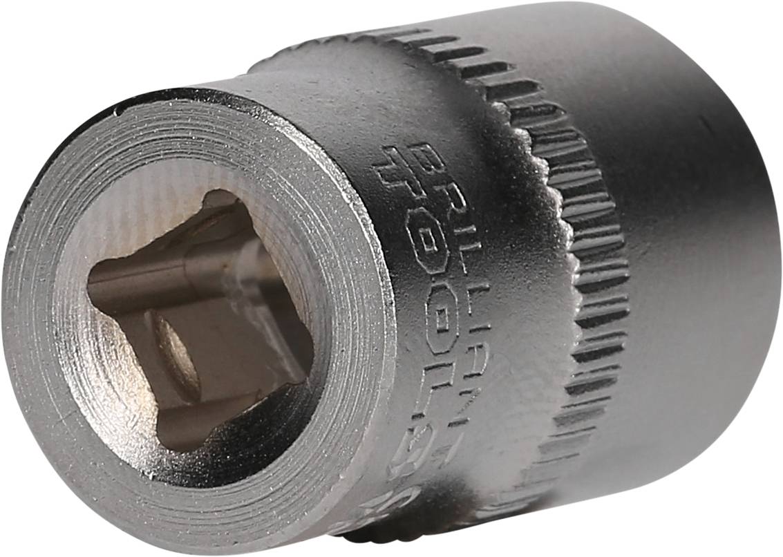 Tolvkantig hylsa. Märkning 'BRILLIANT TOOLS' på sidan. Silverfärgad, lämplig för skruvarbeten.