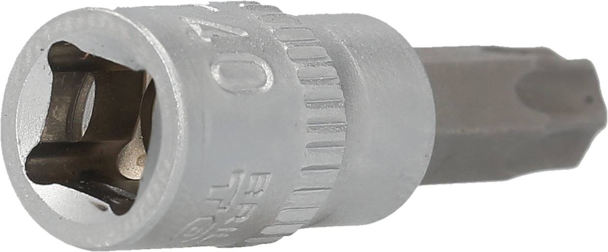 En silverfärgad Torx-bits, storlek T40, lämplig för skruvarbeten, på vit bakgrund.