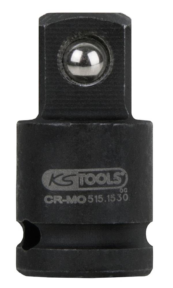 Svart adapter med rund kulskarv, präglad med 'KS Tools CR-MO 515.1530', sannolikt avsedd för verktyg eller maskiner.