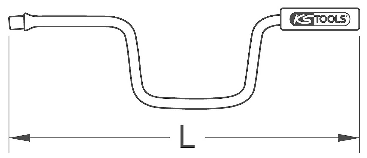 Illustration av en skiftnyckel från KS Tools med bokstaven 'L', som anger verktygets längd.