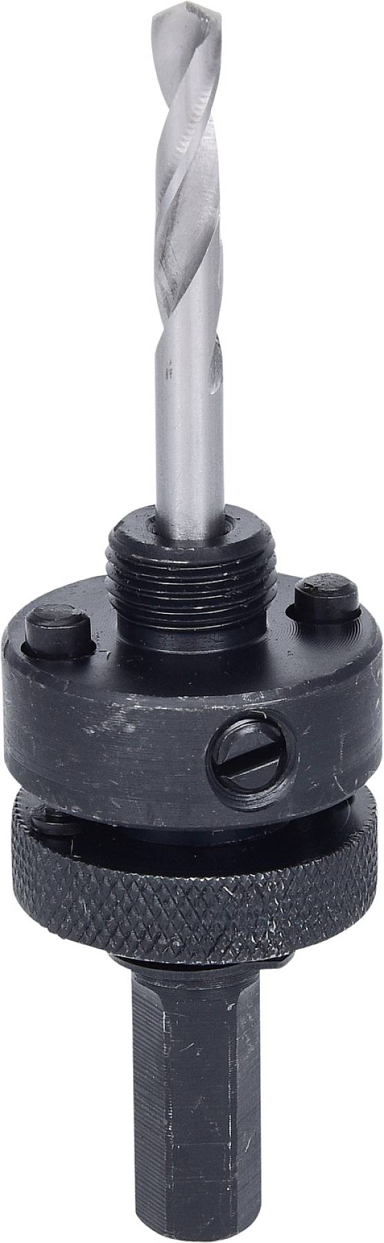 Borrhylsa med insatt spiralborr, lämplig för borrning i trä eller metall.