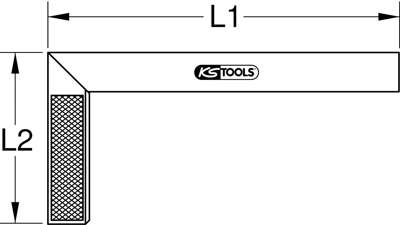 Schema för en vinkelmall med L1 och L2 markerade längder.