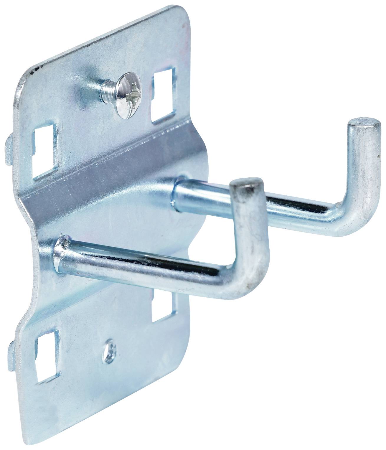 Metallkrok på ett väggfäste. Perfekt för förvaring av verktyg eller trädgårdsredskap. Robust och lätt att montera.