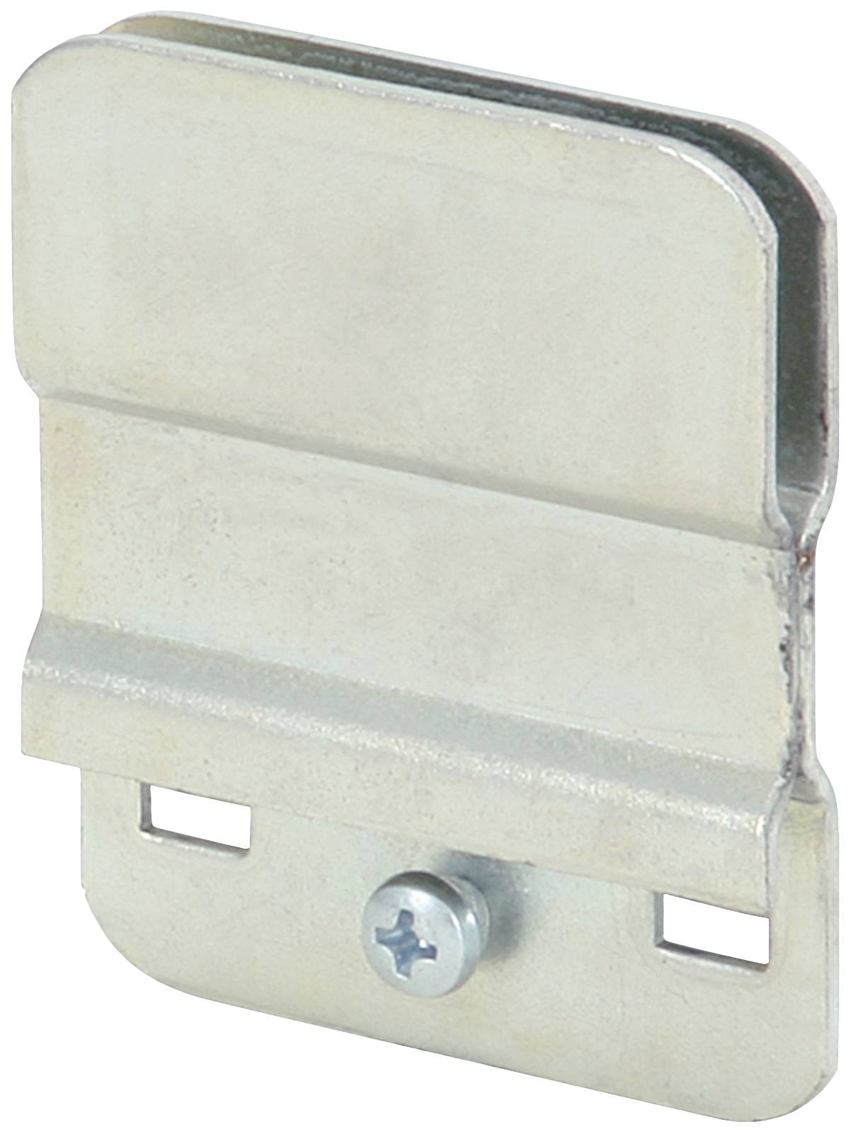 Metallvinkeladapter med skruv, rektangulär, används för infästning eller stöd av element i strukturella tillämpningar.