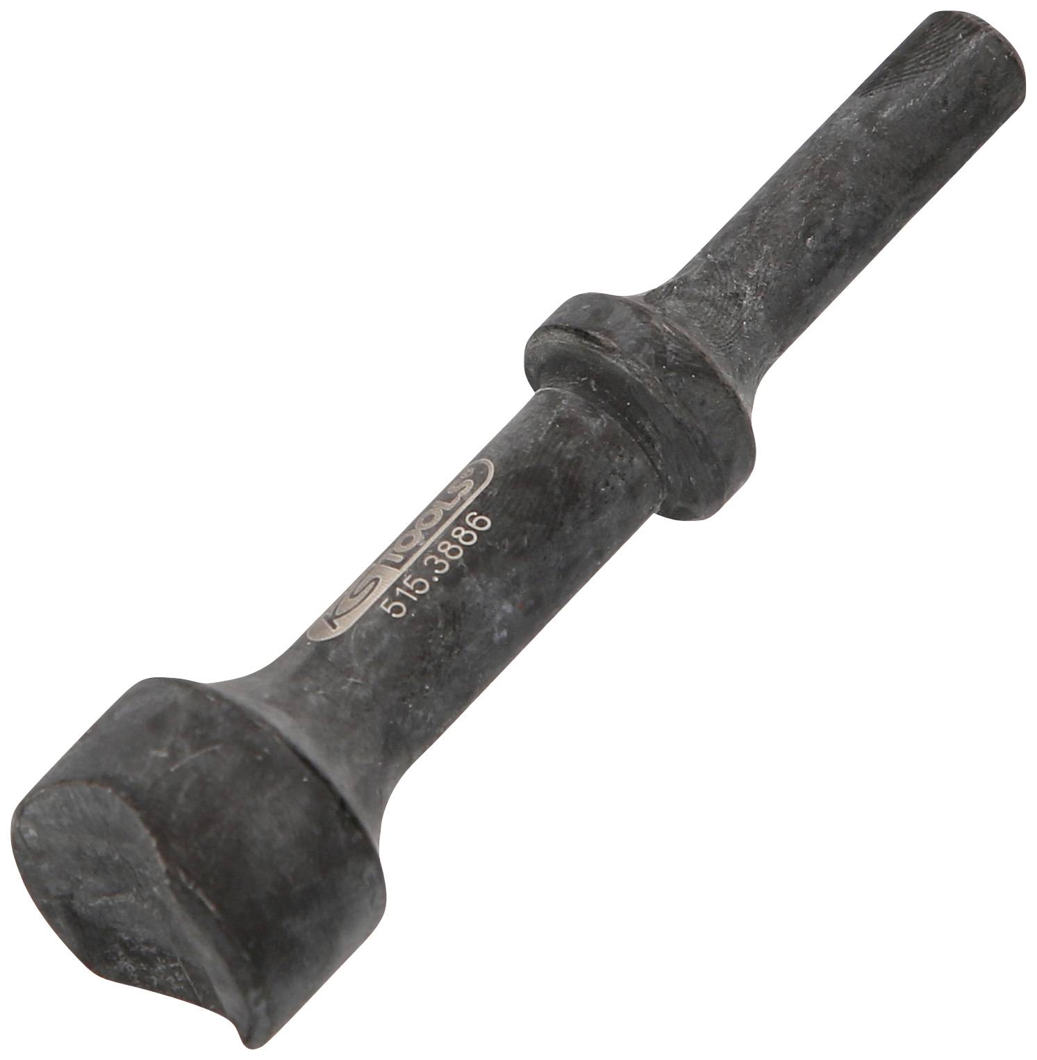 En metallisk mejsel med sexkantig huvud och markerad nummer, använd för bearbetning av sten eller metall.