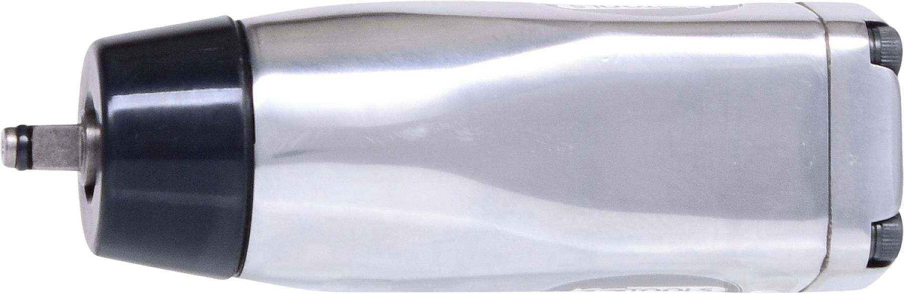 Ett silverfärgat, cylindriskt metallobjekt med svart ände. Det har öppningar och skulle kunna vara ett verktyg eller tekniskt instrument.