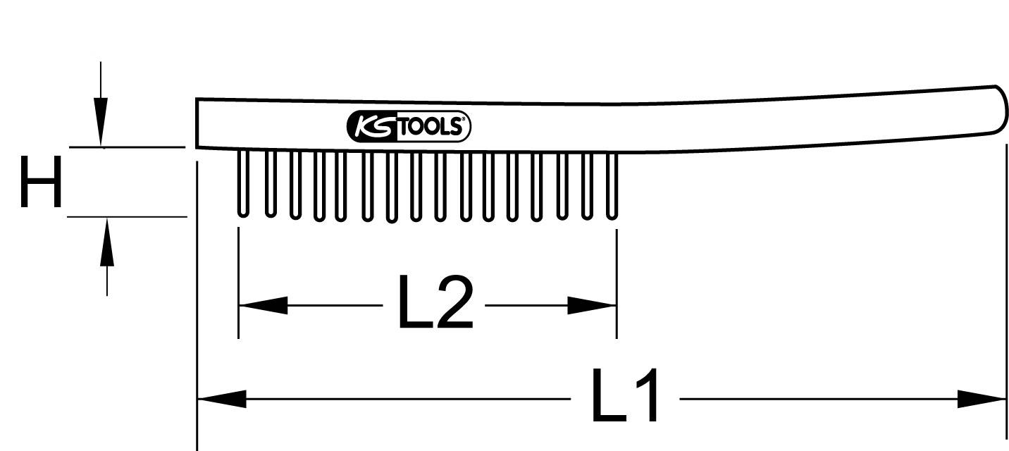 Bilden visar en teknisk ritning av en kam med dimensionerna L1, L2 och H. Logotypen 'KS TOOLS' är avbildad på kammen.