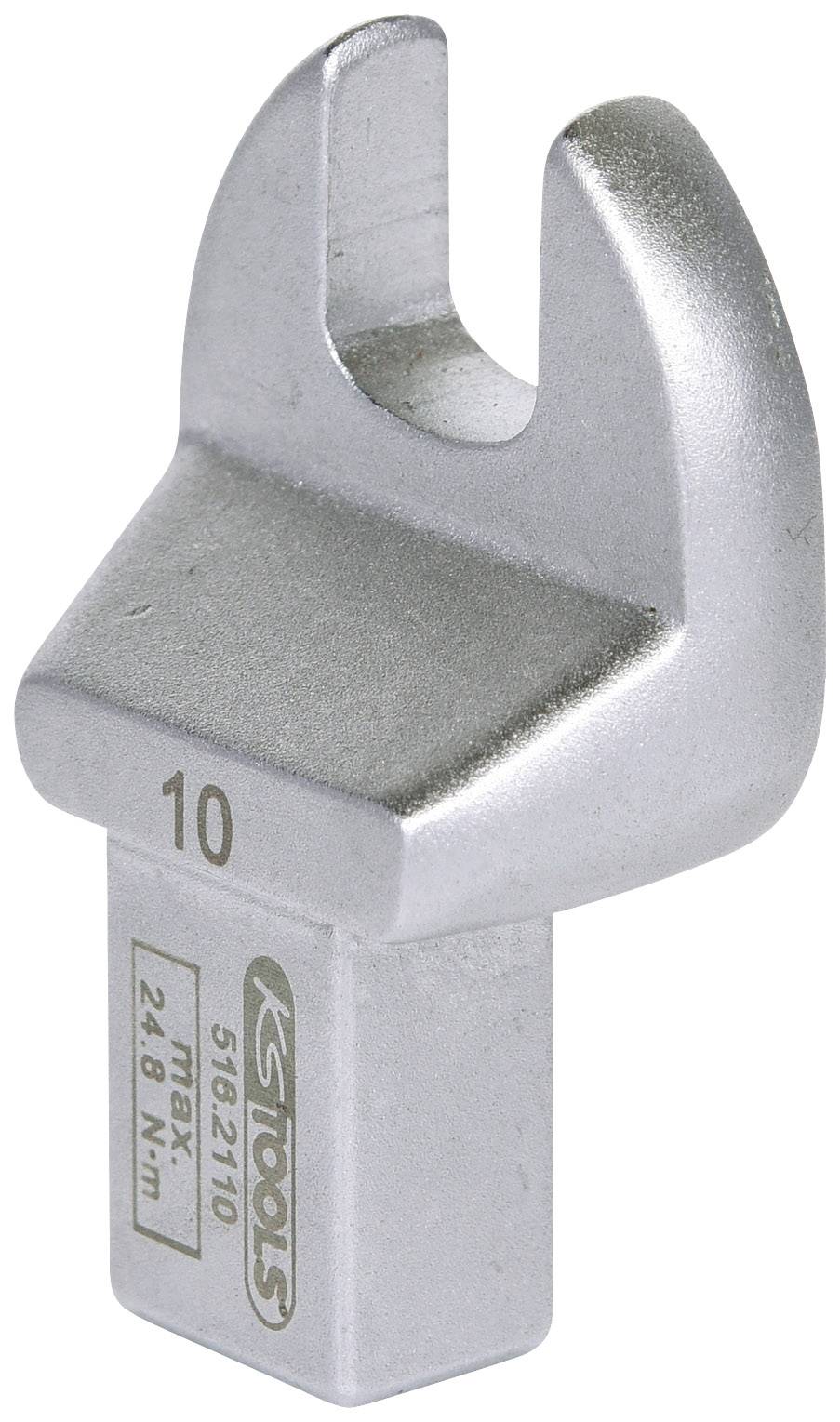 Silverfärgad gaffelklyknyckel med märkning '10', nummer '516.210', kompatibel med KS Tools system, maximal vridmomentangivelse 24,8 N·m.