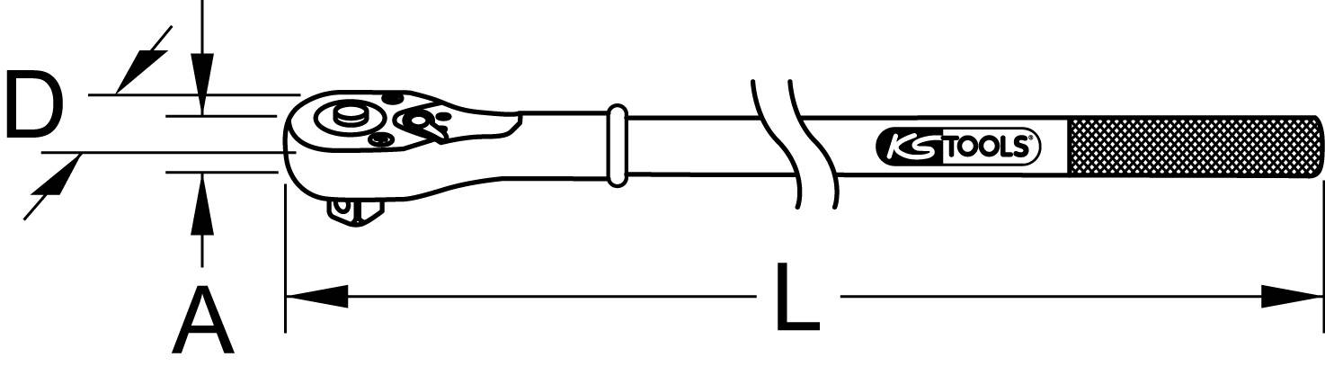 Illustration av en momentnyckel med dimensionerna 'A' och 'L' markerade. Märket 'KS Tools' på handtaget.