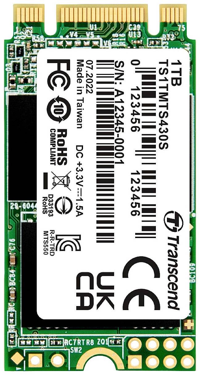 Transcend 430S 1 TB Intern SATA M.2 SSD 2242 M.2 SATA 6 Gb/s Box TS1TMTS430S