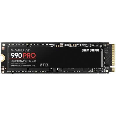 SSD-minneskort med texten 'V-NAND SSD 990 PRO PCIe 4.0 NVMe M.2 SSD, 2TB, Samsung Electronics Co. Ltd.'